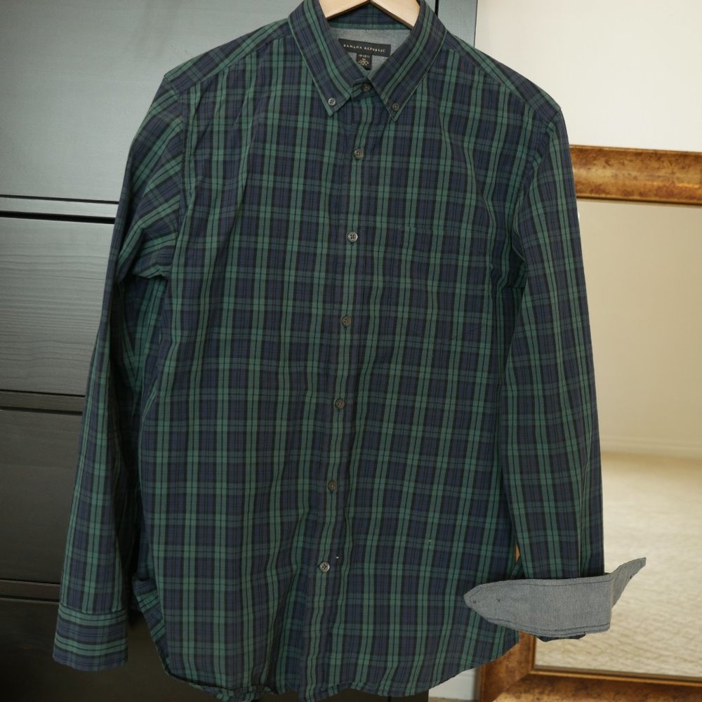 Banana Republic Navy/Green Tartan Plaid Shirt